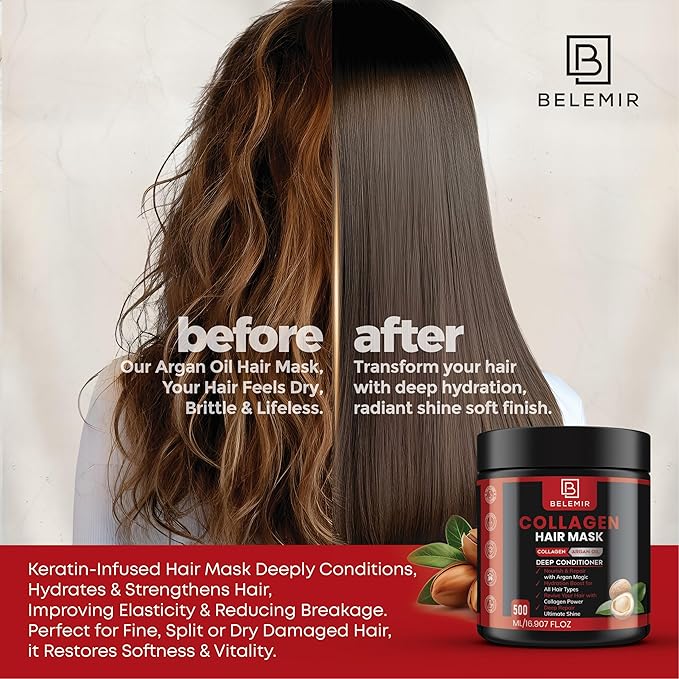 Collagen & Keratin Hair Mask – Deep Repair – 16.9oz + Comb