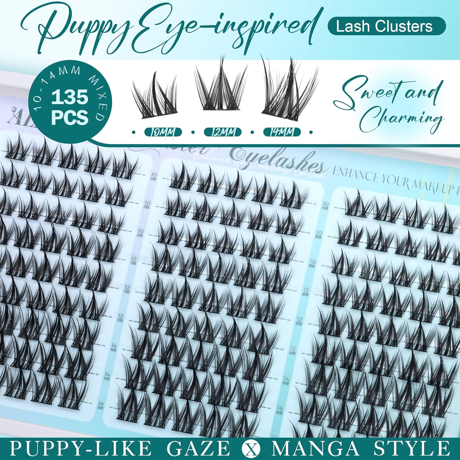 Manga Lash Clusters Kit Wispy Eyelash Clusters Spiky Lash Extension Kit 10-14mm Cluster Eyelash Extensions Anime Eyelashes Clusters C Curly Individual lashes with Bond and Seal, Tweezers by ALPHONSE