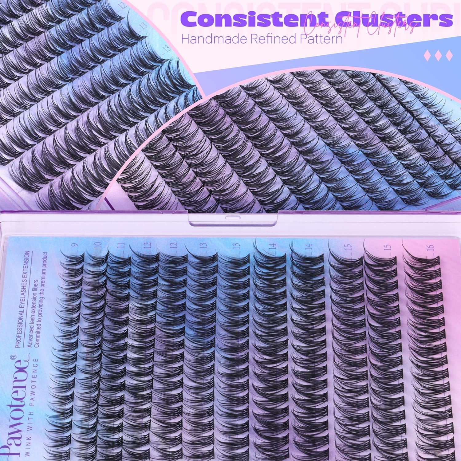 Pawotence Lash Clusters Wispy 9-16mm Individual Lashes Cluster Eyelash Extensions 192pcs Lash Extension DIY Soft Natural Eyelash Clusters with Thin Band
