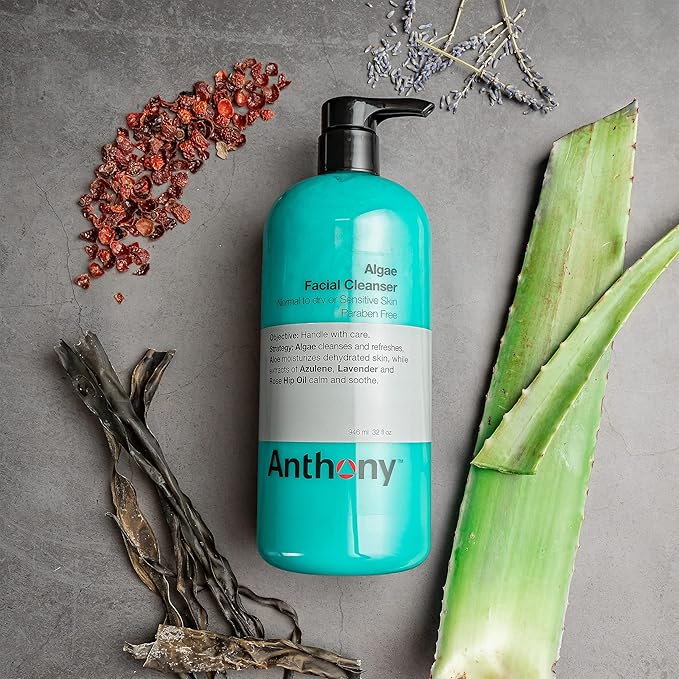 Anthony Algae Facial Cleanser, 32 Fl Oz - Algae, Aloe Vera, Azulene, Lavender & Rose Hip Oil for Cleansing, Refreshing, Moisturizing, Hydrating, Calming & Soothing Skin
