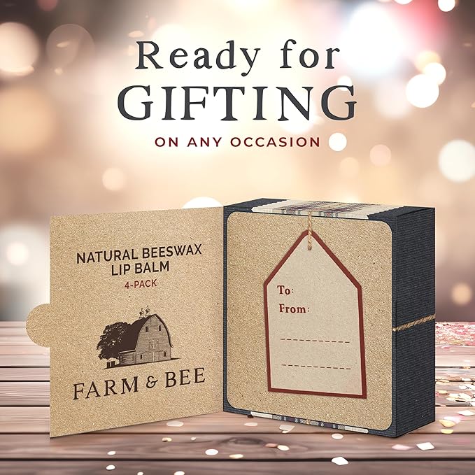 Natural Lip Balm – 4 Pack Gifts for Women & Men - Organic & Natural Ingredients - Moisturizing Lip Care Chapstick - Great Gift Idea for Adults, Women, Men, Teens, and Kids - 0.15oz (Pack of 4)