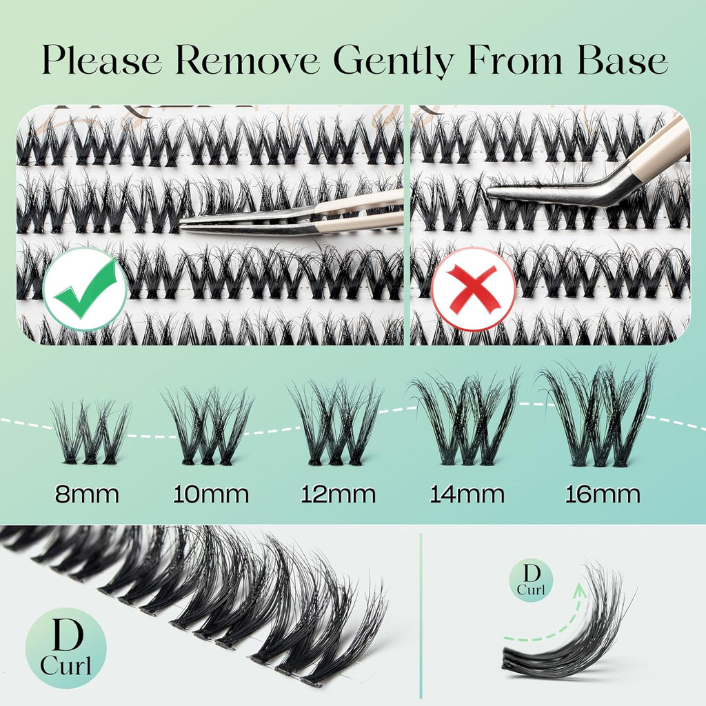Lash Clusters 0.05mm Individual Lashes, 3D Wispy Lashes Clusters, 0.1mm Super Thin Band Resuable Natural Lashes,C Curl Faux Mink Lashes,108pcs Lash Extension (Green Cozy-C-0.05-8-16mix)
