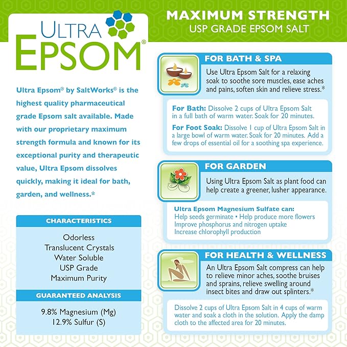 SaltWorks Ultra Epsom Premium Epsom Salt, Lavender Scented & Medium Unscented Bundle, 4 Pounds