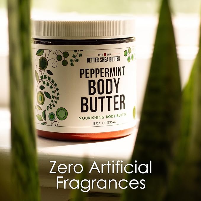 Whipped PEPPERMINT Body Butter for Dry Skin | Body Moisturizer for Women and Men | With Raw Shea Butter | Paraben Free, No Synthetic Fragrances, Non-Greasy Body Cream | 8 oz