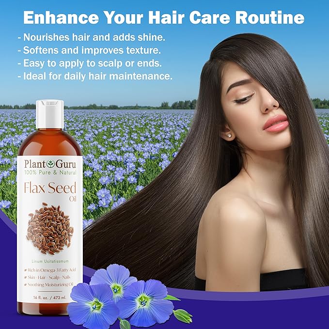 Flaxseed Oil 8 fl. oz. Unrefined Cold Pressed 100% Pure Natural Carrier For Skin, Face, Body Moisturizer, and Hair Growth.