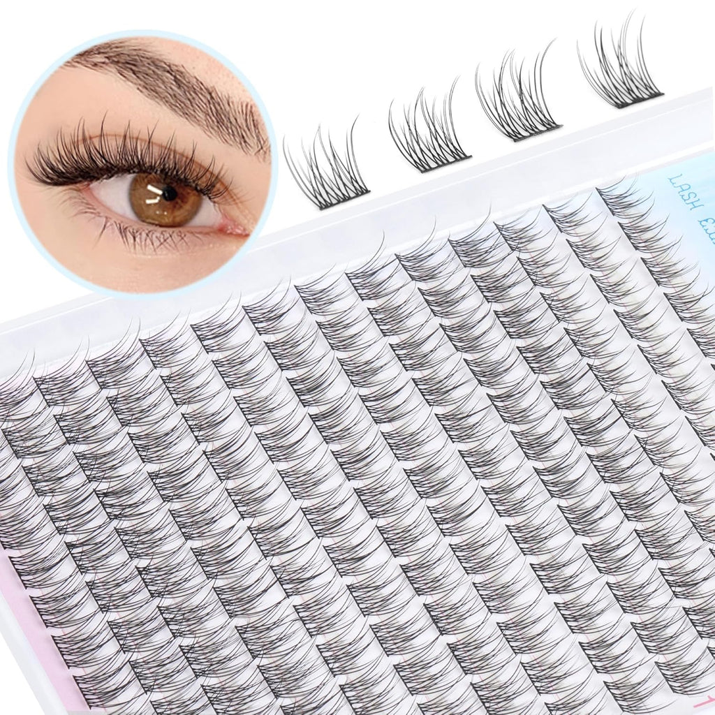 Natural Lash Extension Kit Wispy Lash Clusters Kit 168Pcs Eyelash Extension Kit 9-12MM Eyelash Clusters Lashes Individual Kit with Remover for Lash Extension, Bond and Seal and Tweezers by TNFVLONEINS