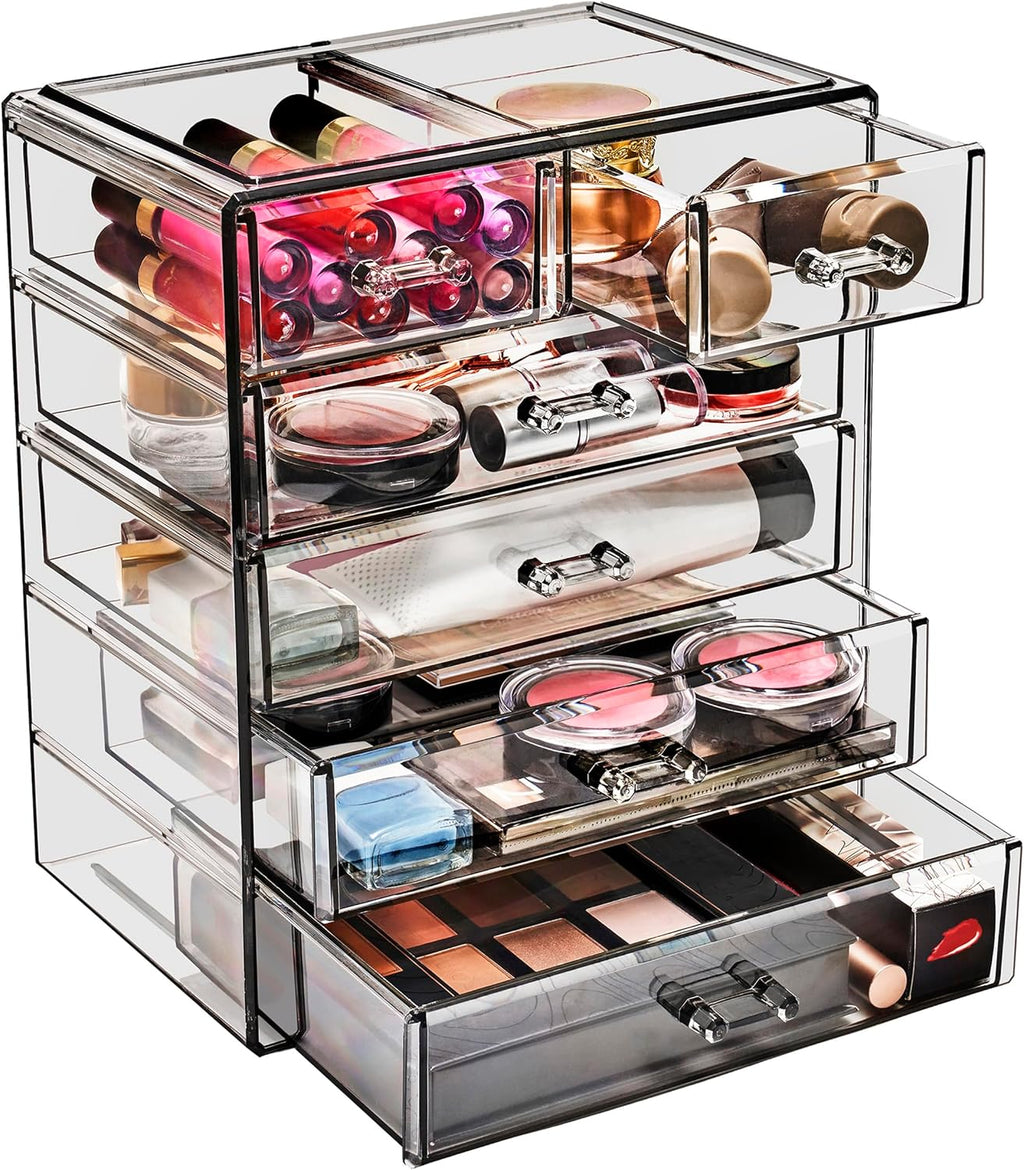 Sorbus Acrylic Makeup Organizer - Organization and Storage Case for Cosmetics Make Up & Jewelry - Big Clear Makeup Organizer for Vanity, Bathroom, College Dorm, Closet, Desk (4 Large, 2 Small Drawers)