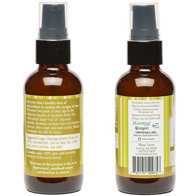 Shea Terra Namibian Marula Cold-Pressed Extra Virgin Oil | Nutrient-Rich, All Natural & Organic Oil with Essential Fatty Acid and Powerful Antioxidants for Dry and Mature Skin – 2 oz