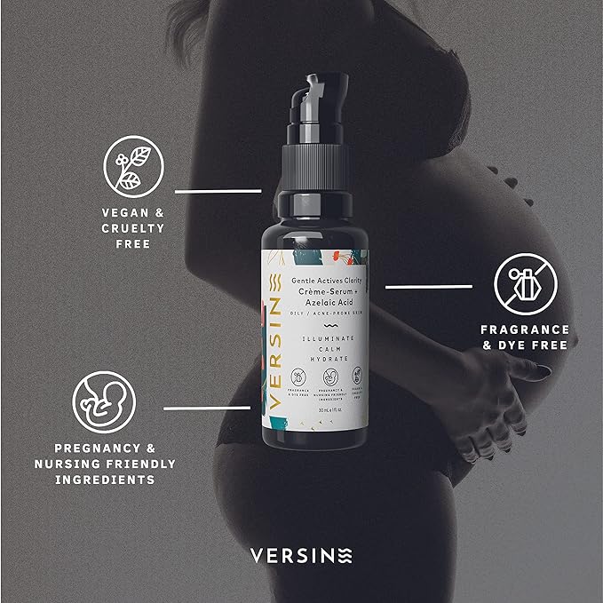 Versine Gentle Actives Serum for Face | Acne Prone Skin | Pregnancy Safe with Azelaic Acid, Vitamin C, Squalane, Niacinamide, Hyaluronic Acid | Moisturizer, Anti Aging and Brightening | 1Fl Oz