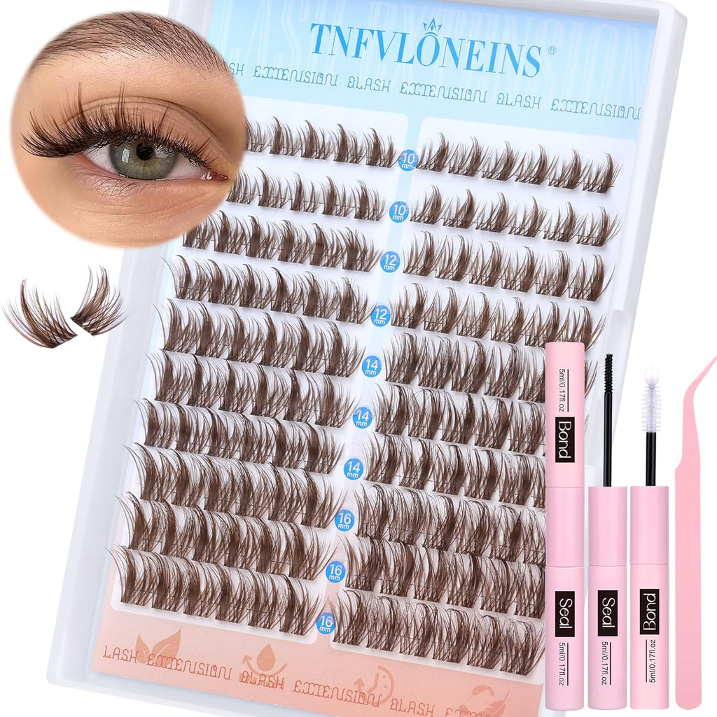 Brown Lash Clusters Kit Manga Lash Extension Kit Natural Eyelash Clusters Wispy 10-16MM Individual Lashes Clusters Anime Eyelash Extension Kit with Bond and Seal and Tweezers by TNFVLONEINS
