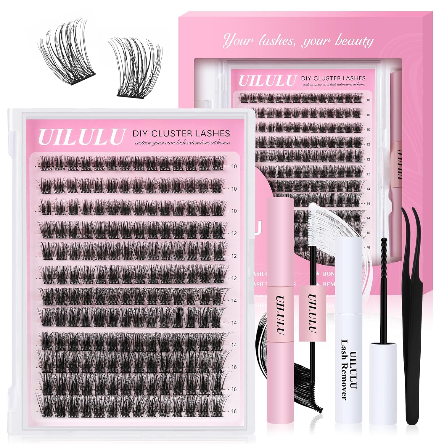 Lash Clusters kit 10-16mm DIY Lash Extension Kit 144 D Curl Fluffy Clusters Lashes 0.07D Individual Lashes Clusters False Eyelashes Set Eye Lash Kits Extensions Kit