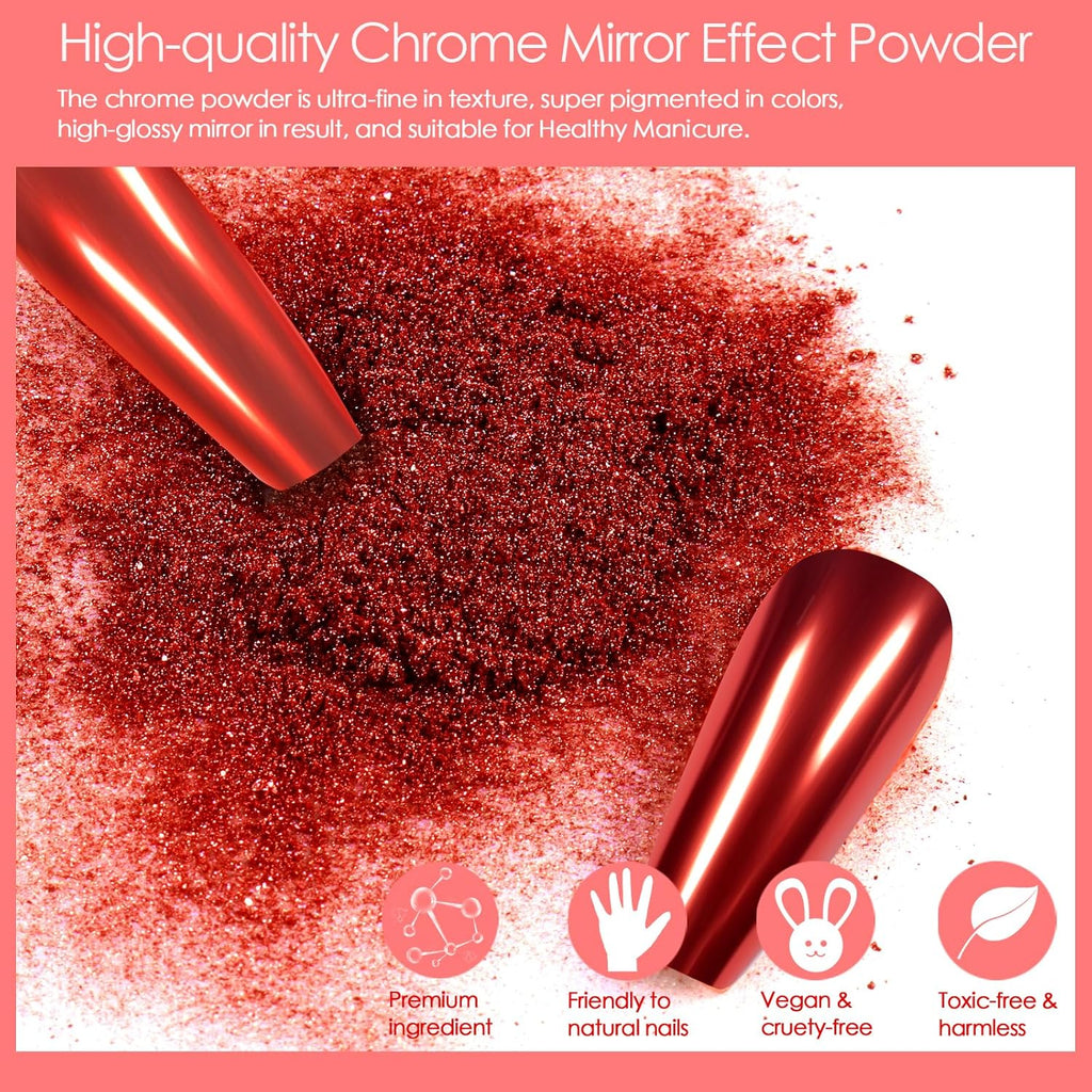 Allstarry Chrome Nail Powder 4 Colors Metallic Mirror Effect Powder Manicure Chrome Pigment Magic Glitter Dust Kit for Gel Polish Nail Art Decoration with 4 Sponge Sticks - Ruby Sapphire Series
