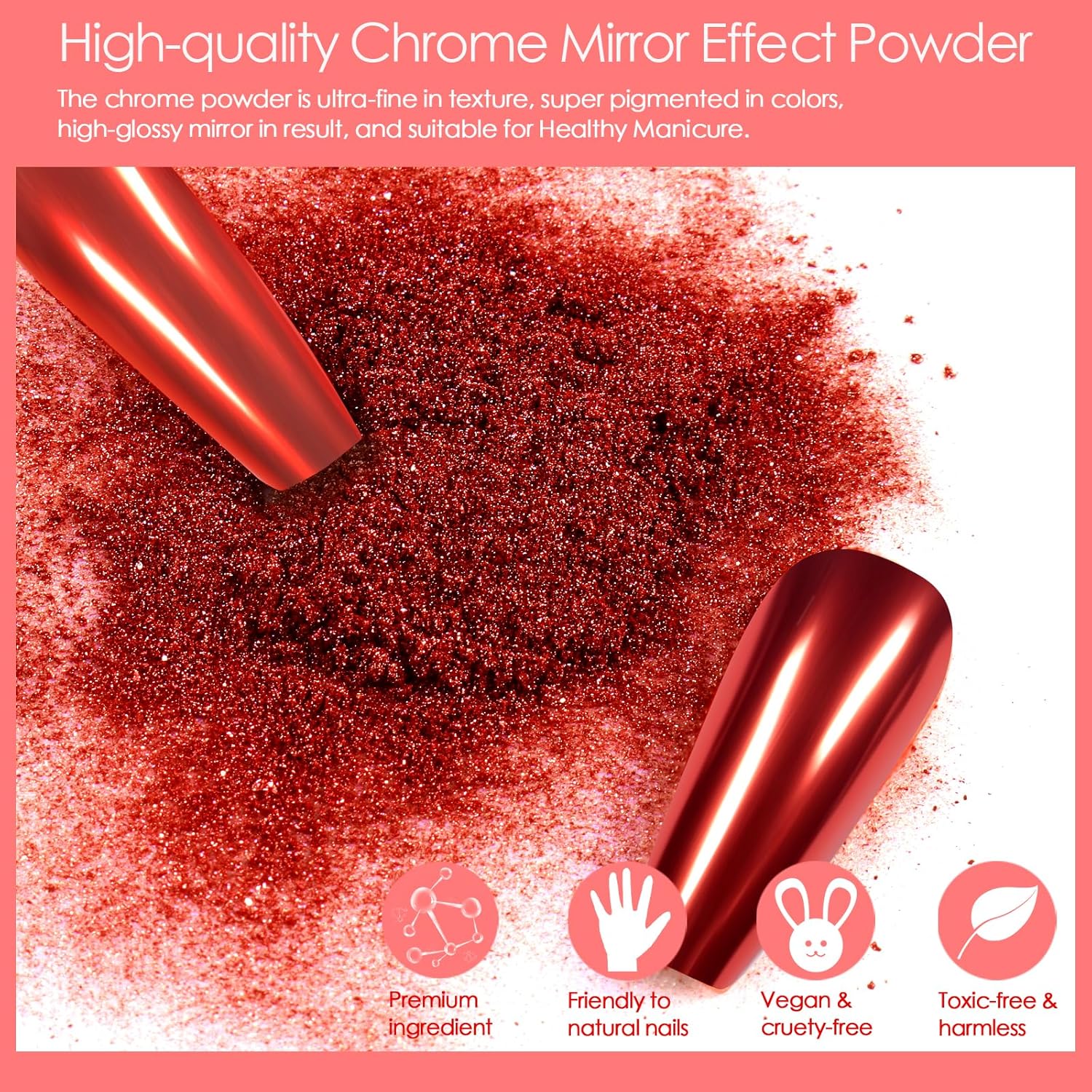 Allstarry Chrome Nail Powder 4 Colors Metallic Mirror Effect Powder Manicure Chrome Pigment Magic Glitter Dust Kit for Gel Polish Nail Art Decoration with 4 Sponge Sticks - Ruby Sapphire Series