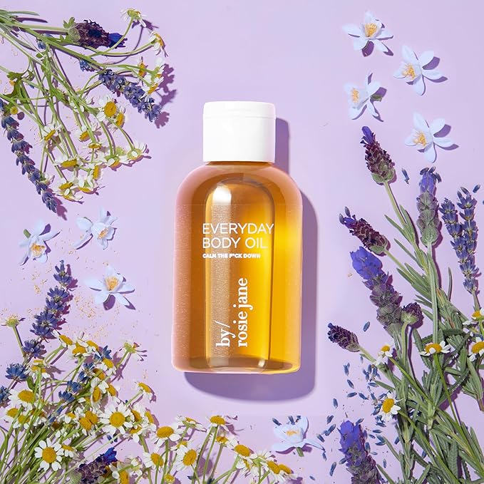 By Rosie Jane Calm Everyday Body Oil - Calming Lavender, Chamomile & Neroli Scented Body Oil with Coconut Oil, Olive Oil & Rosehip Seed Oil to Hydrate and Nourish Skin (4 fl oz)