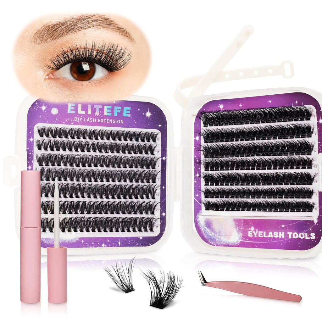 Lash Extension Kit DIY Lash Clusters Kit Eyelash Extensions Individual Lashes Extensions with (Lash Bond and Tweezers,280Pcs, 40D+80D,10-16mm)