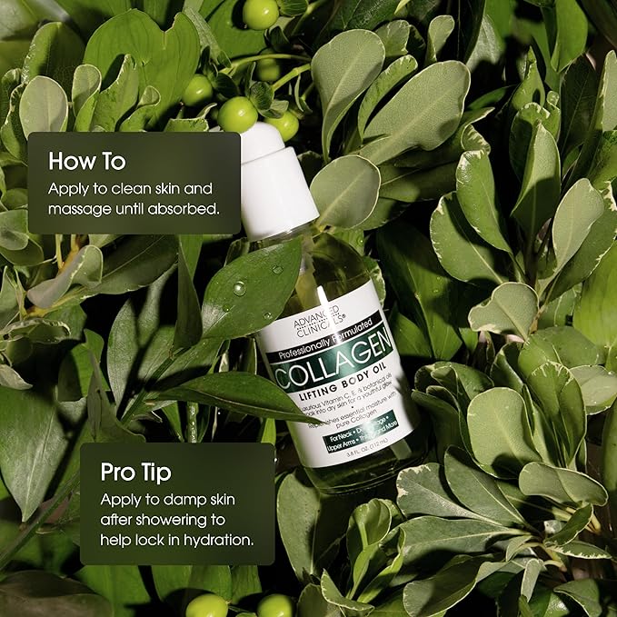 Advanced Clinicals Firming Collagen Body Oil Skin Care Moisturizer | Massage Body Oil | Tighten, Firm, & Hydrate Collagen Oil For Scars, Wrinkles, Crepey Skin, & Stretch Marks, 2-Pack