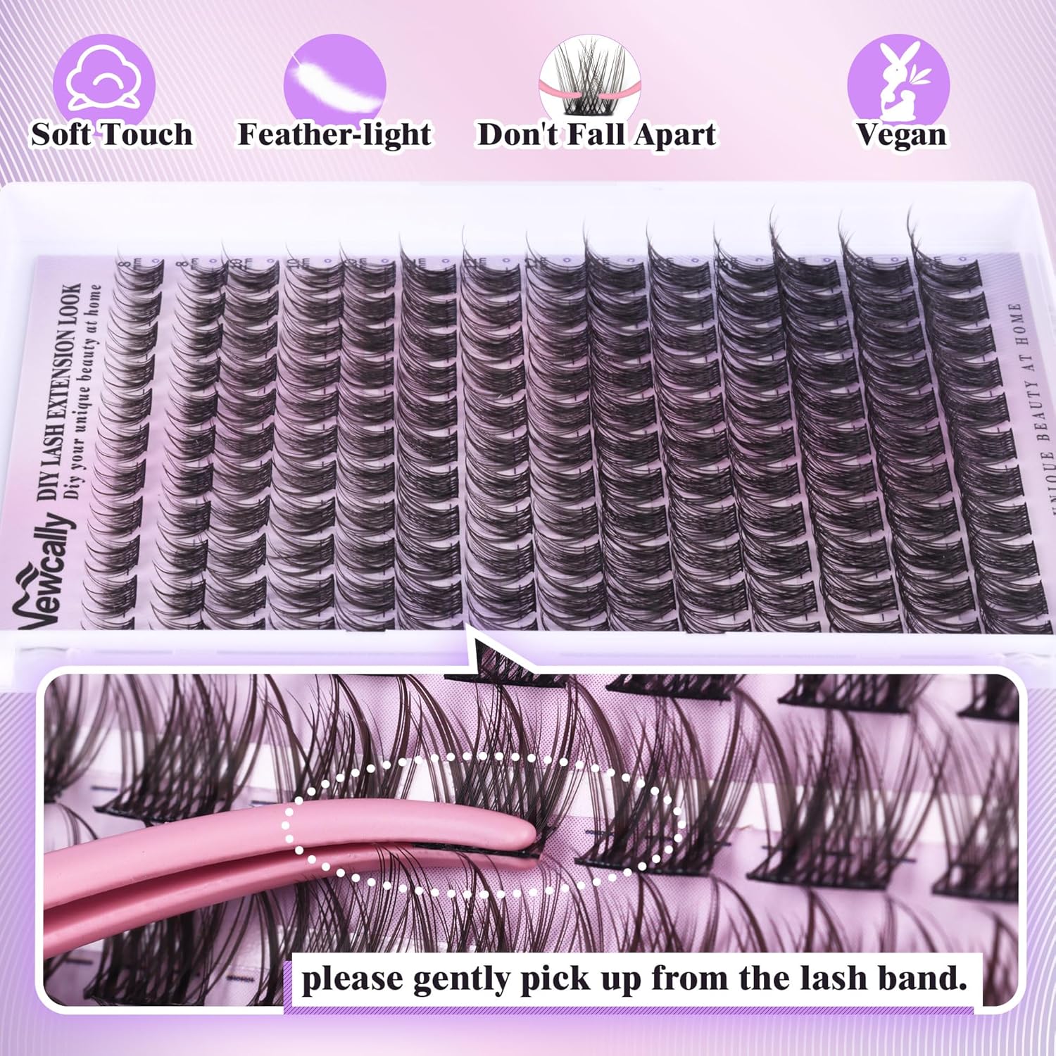 Natural Lash Clusters Kit DIY Lash Extension Kit Wispy Cluster Eyelash Extension 10-16MM C-curly Individual Lashes Kit Lash Bond and Seal by Newcally