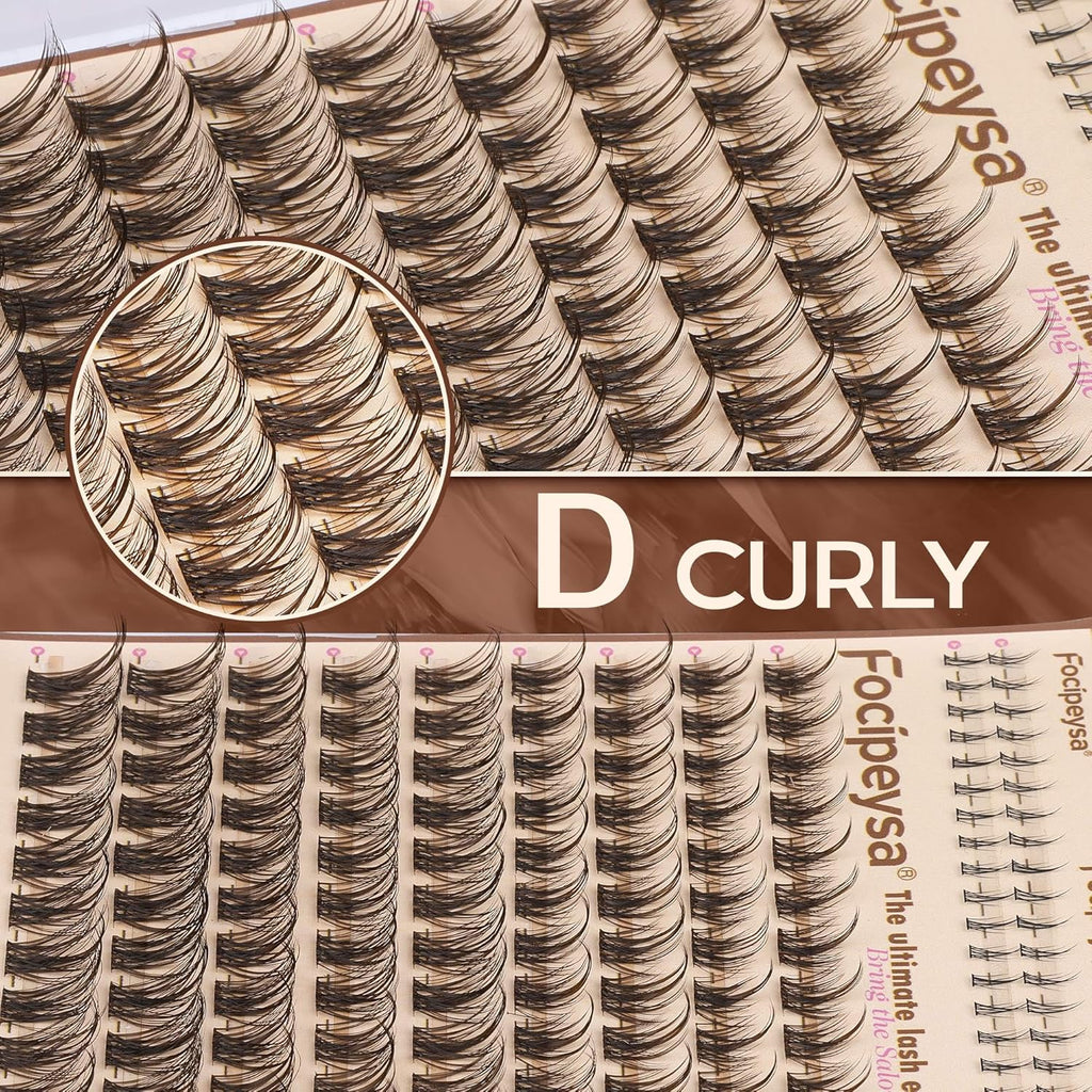 Focipeysa Wispy Clusters Eyelash Extensions Brown Lashes Clusters 12mm-18mm Eyelash Extensions Natural Lashes Extensions with Bottom lash Salon Effect Eyelash Clusters With Spikes