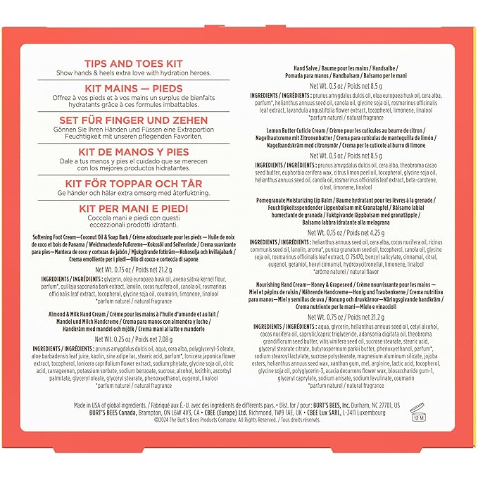 Burt's Bees Gifts Ideas, Tips and Toes Kit, 6 Travel Size Products - Pomegranate Moisturizing Lip Balm, 2 Hand Creams, Foot Cream, Cuticle Cream, and Hand Salve