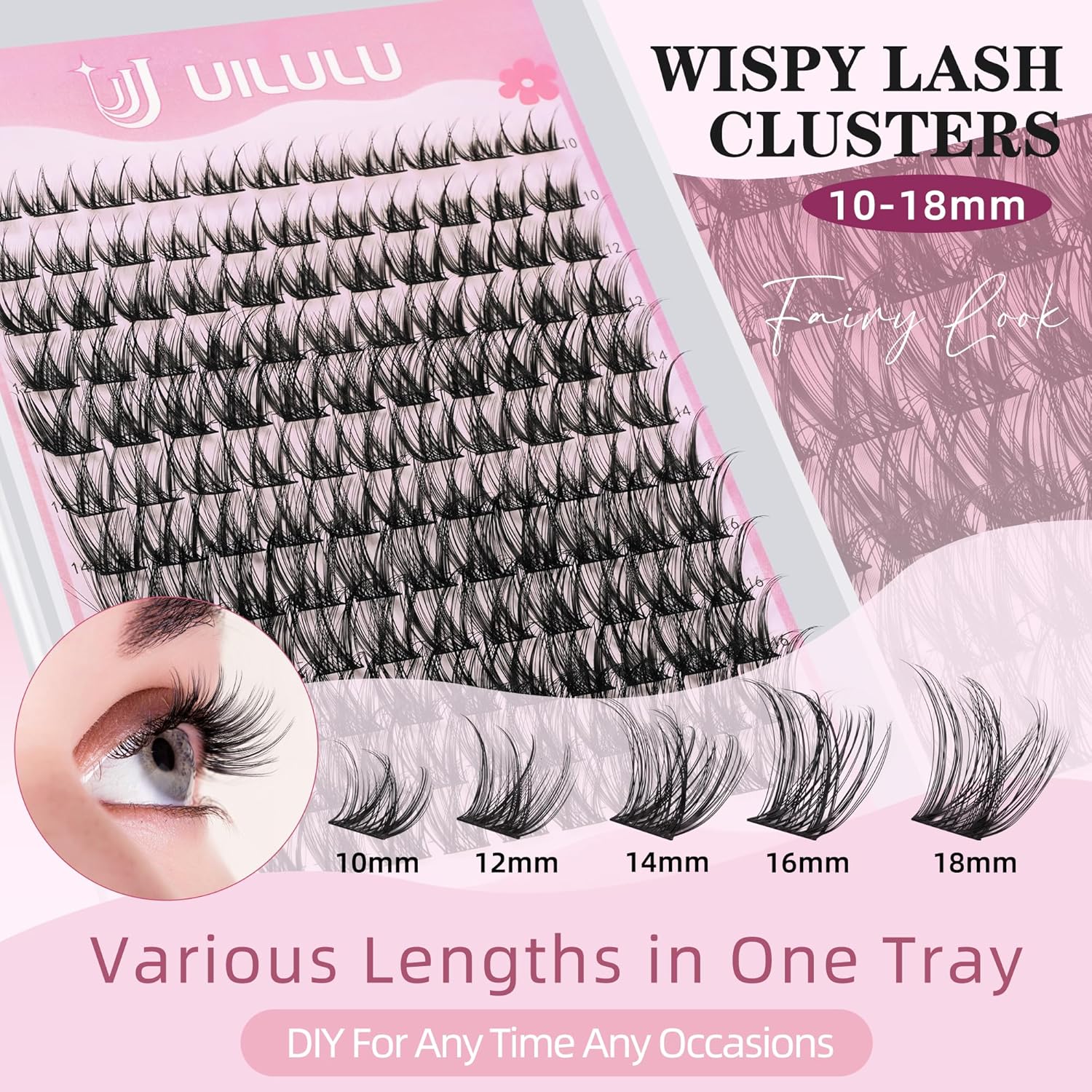 Lashes Clusters D Curl Fluffy Lash Clusters 0.07D 10-18 MIX 132 Eyelashes Individual Eyelashes Clusters DIY Lash Extensions at Home False Eyelash Wide Band Natural Eye Lash Clusters