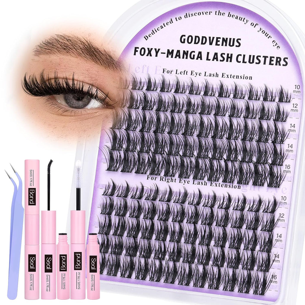 Manga Lash Cluster Kit Wispy Lashes Clusters Fluffy Eyelash Clusters Upturned Foxy Cluster Eyelash Extensions Kit D Curl Fairy Eyelash Extension Kit 10-16mm Individual Lashes Kit