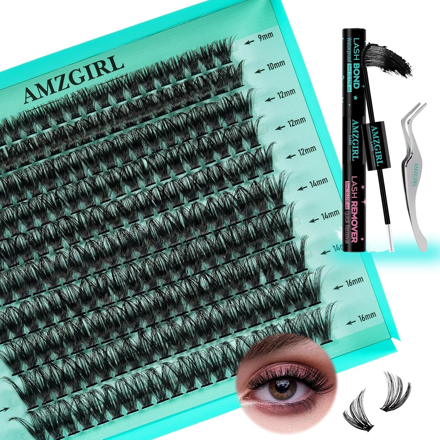 Lash Extension Kit 200PCS Lash Clusters Mix Eyelash Extension Kit with Waterproof Lash Bond and Remover,Individual Lashes with Lash Tweezers for Beginners at Home(80D,D-Mix9-16mm)