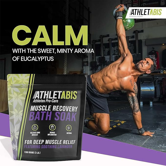 Epsom Salt for Soaking - Sore Muscle Soak, [3lb] Magnesium & Hemp Oil Bath Salts for Sore Muscle Relief, Post-Workout, Relaxation, & Foot Soak – for Women & Men (Lavendar)