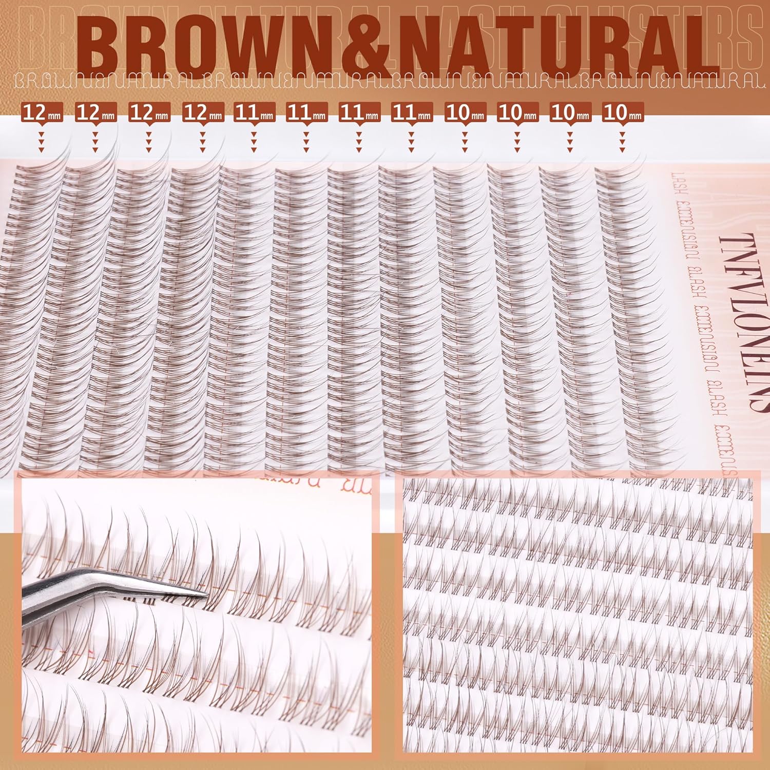 TNFVLONEINS Brown Lash Clusters Natural Cluster Eyelash Extensions Wispy Individual Lashes Extension 10-12MM Short Eyelash Clusters Natural Look CC Curl DIY Lash Extension
