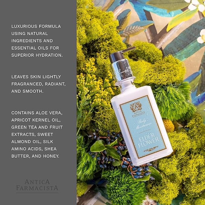 Antica Farmacista Body Moisturizer - Moisturizing Scented Lotion - Premium Body Moisturizer - Luxury Gift for Women & Men - Hand & Skin Hydration - Elderflower, 10 Fl Oz