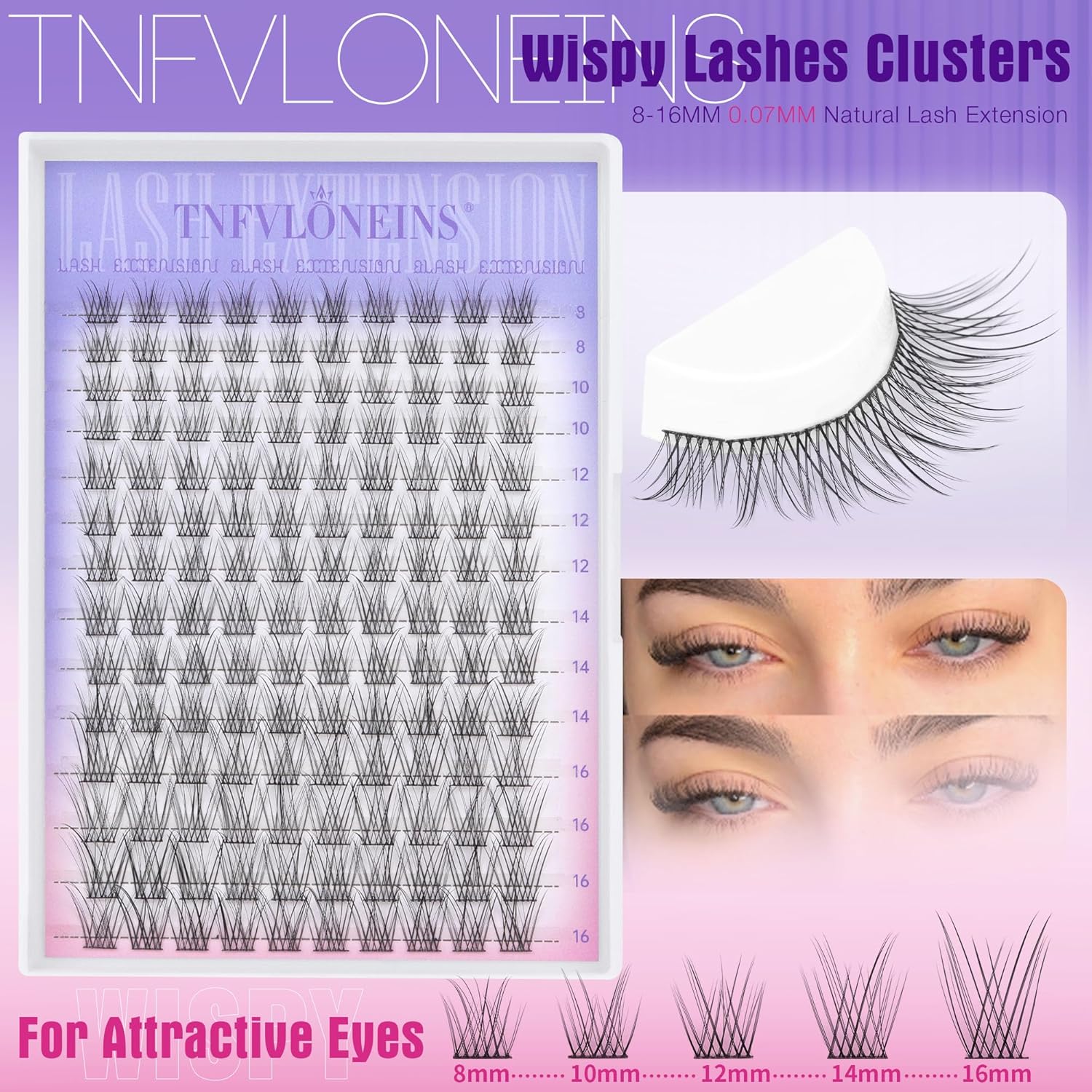 TNFVLONEINS Lash Clusters Kit Natural Eyelash Extension Kit Wispy Lash Extension Kit Soft Cluster Eyelash Extensions Individual Lashes Kit DIY Eyelash Clusters Kit with Bond and Seal and Tweezers