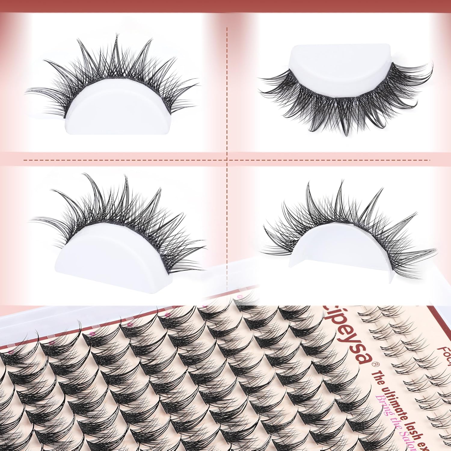 Focipeysa Wispy Lash Clusters Spike Eyelashes Extensions 12-16mm Natural Cluster Lashes C-Curl Lashes Extensions with Bottom Lashes Salon Effect Wispy Eyelashes DIY Individual Eyelashes Clusters