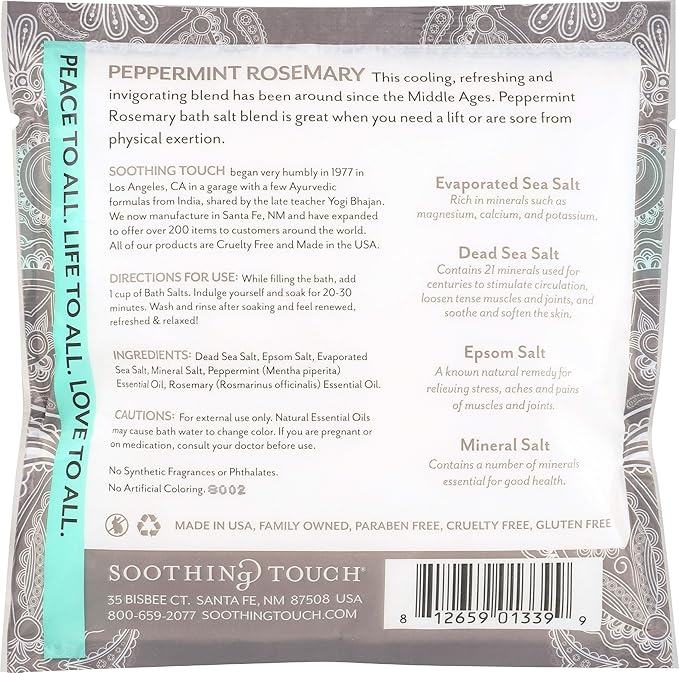 Soothing Touch Bath Salts Pouch, Peppermint Rosemary, 8 Ounce