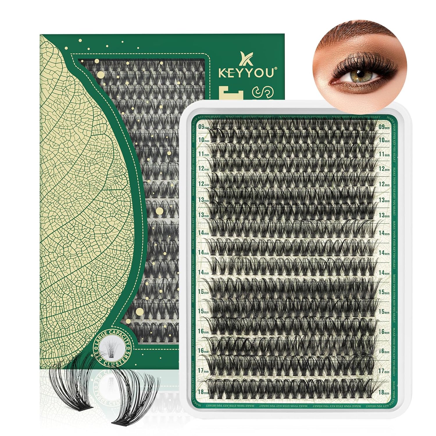 Lash Clusters 280Pcs Eyelash Clusters KEYYOU 60D D Curl 9-18MIX Clusters Lashes Thick Super Soft Wispy DIY Eyelash Extension at Home(60D-D,9-18MIX)