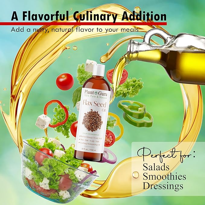 Flaxseed Oil 16 fl. oz. Unrefined Cold Pressed 100% Pure Natural Carrier For Skin, Face, Body Moisturizer, and Hair Growth.