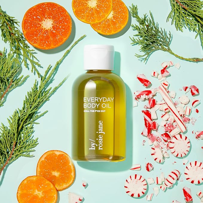 By Rosie Jane Chill Everyday Body Oil - Peppermint, Mandarin & Cypress Scented Body Oil with Sunflower Oil, Olive Oil & Rosehip Seed Oil to Hydrate and Nourish Dry Skin (4 fl oz)