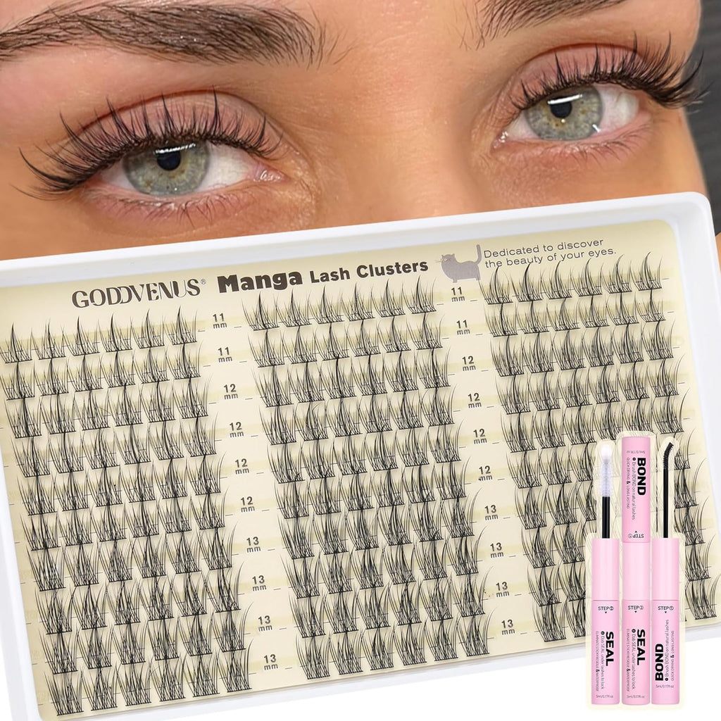 Natural Lash Clusters Kit Wispy Manga Eyelash Clusters Fairy Lash Extension Kit C Curl Cluster Eyelashes Extensions Kit (No Tweezers)