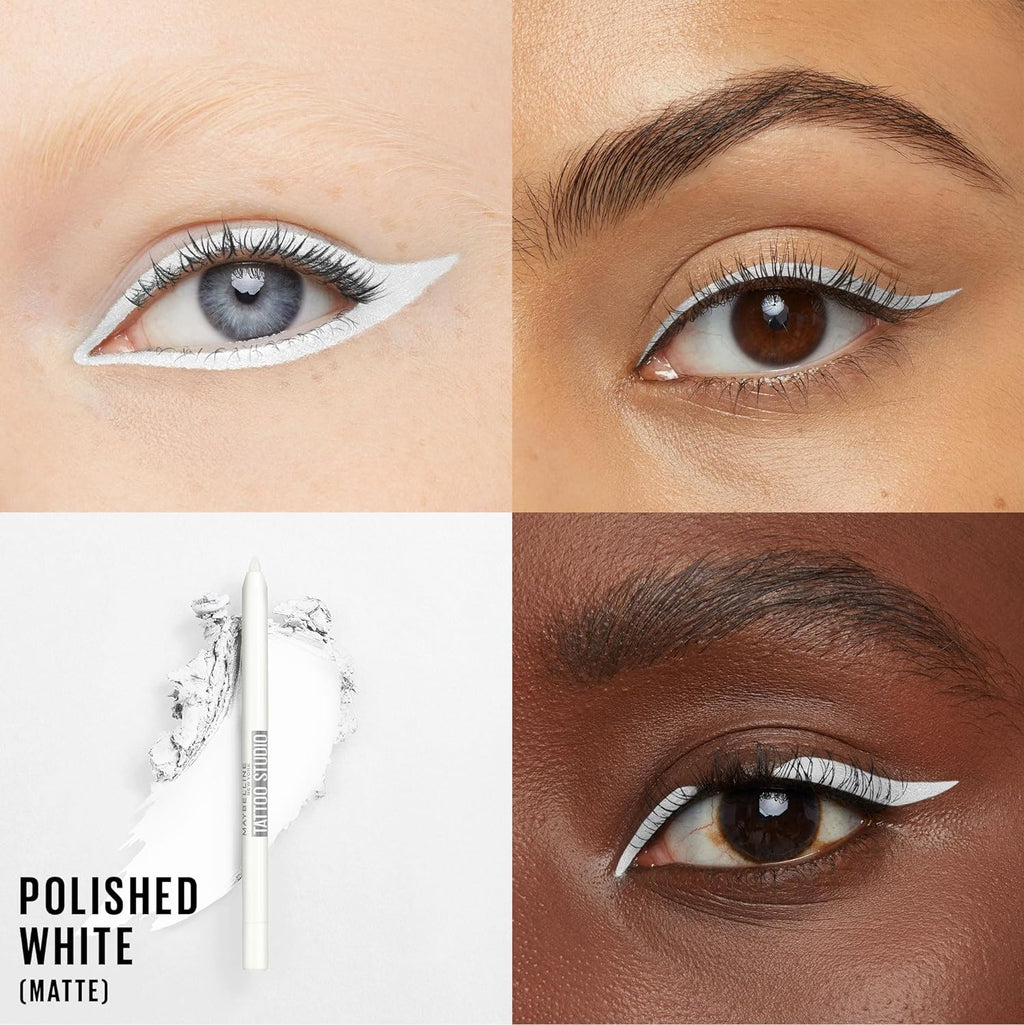 Maybelline TattooStudio Long-Lasting Sharpenable Eyeliner Pencil, Glide on Smooth Gel Pigments with 36 Hour Wear, Waterproof, Polished White, 1 Count
