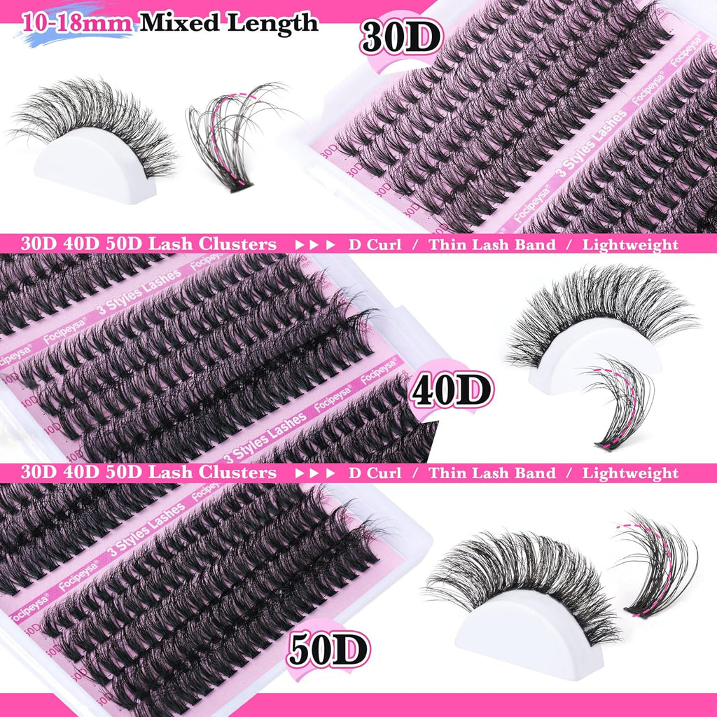 Full Volume Lash Clusters DIY Lash Extension 300pcs Clusters Lashes D Curly Eyelash Extension 8-16mm Individual Lashes Mink for Self Application at Home by Focipeysa (Mink Lash Clusters 8-16mm)