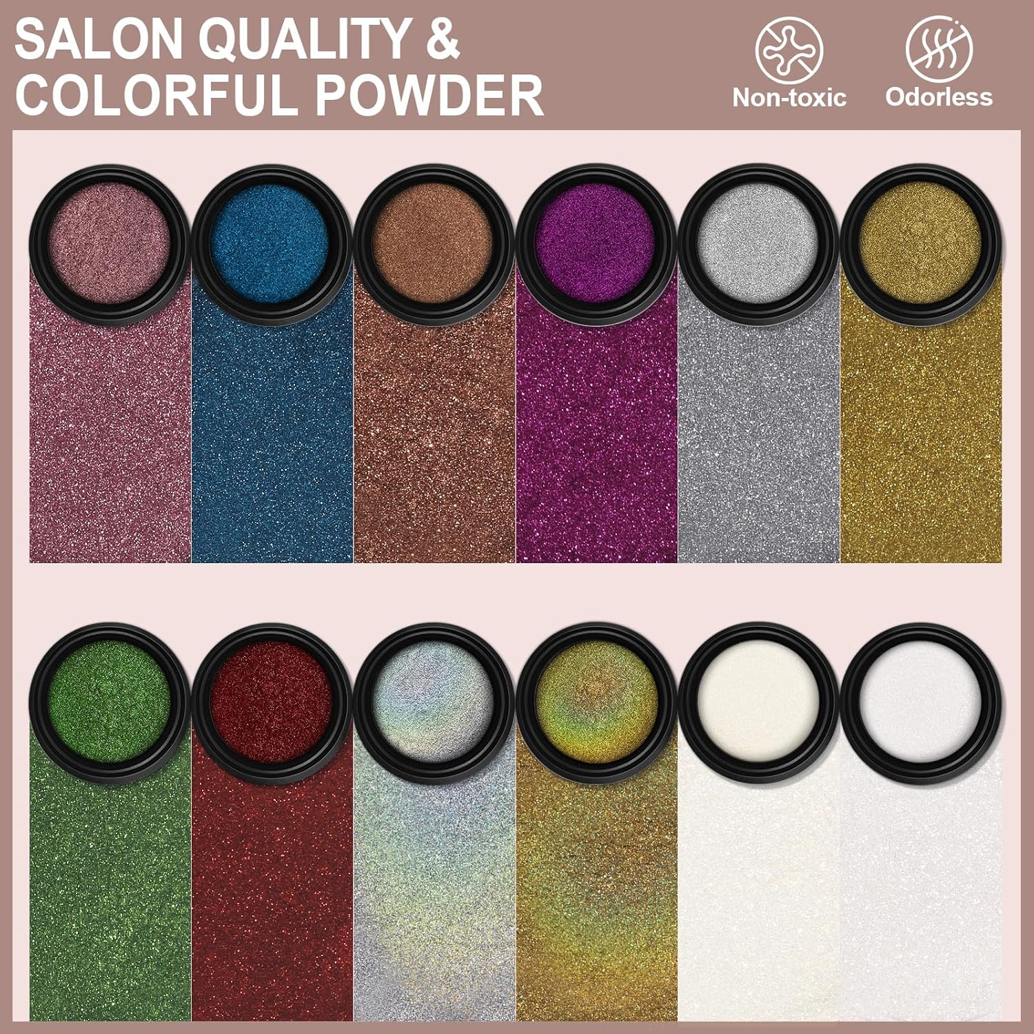 Artdone 12 Jars Chrome Nail Powder Magic White Pearl Kit Mirror Effect Silver Metallic Holographic Dip Nail Powder For Resin Craft & Nail Art Fimo, Decoration Iridescent Aurora Mermaid Pigment