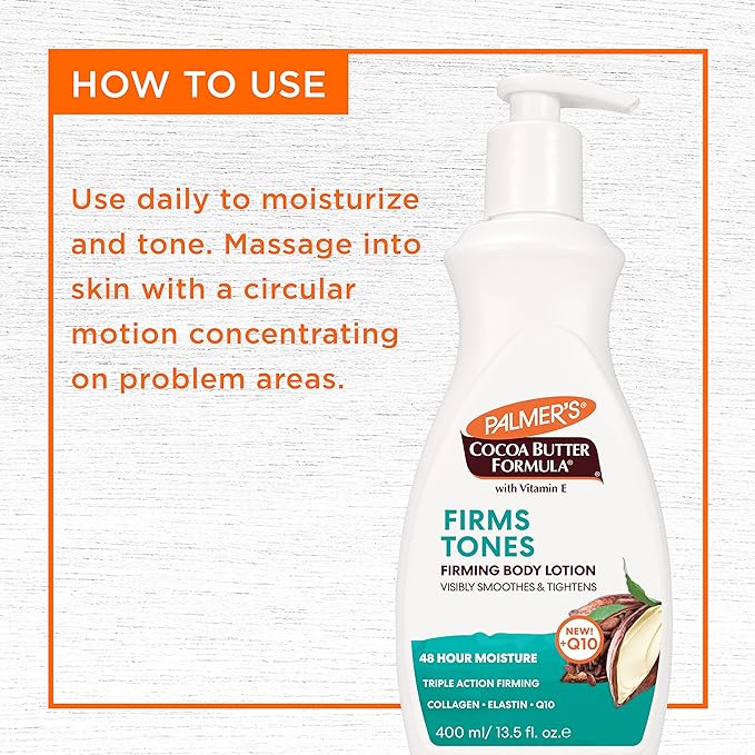 Palmer's Cocoa Butter Formula Skin Firming Body Lotion, Toning & Tightening Cream with Q10, Collagen & Elastin, Pump Bottle, 13.5 Oz.