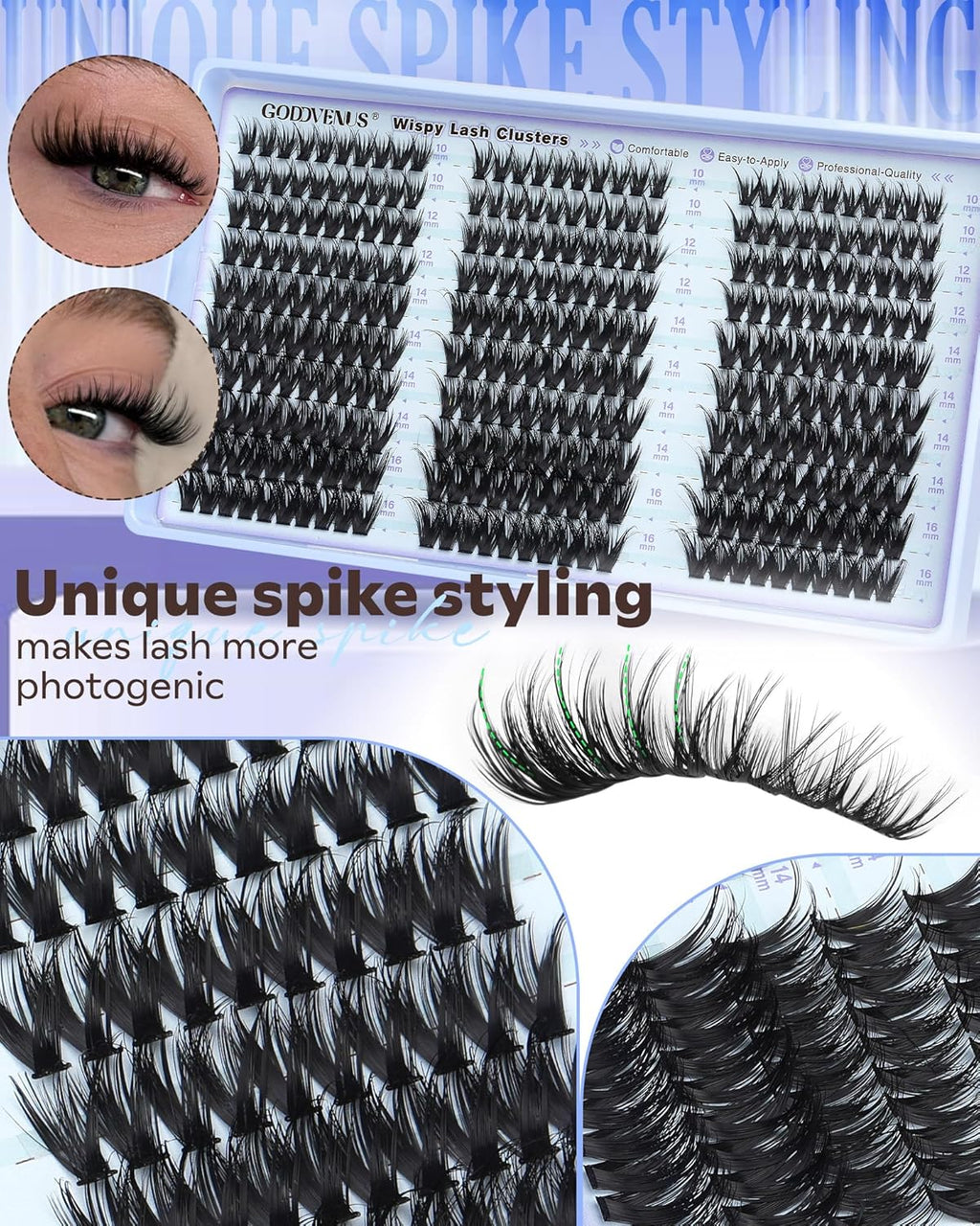 Wispy Lash Clusters Natural DIY Fairy Wet Eyelash Clusters 300 Pcs Cluster Eyelash Extensions Reusable Waterproof Individual Lash (10-16mm CC Curve)