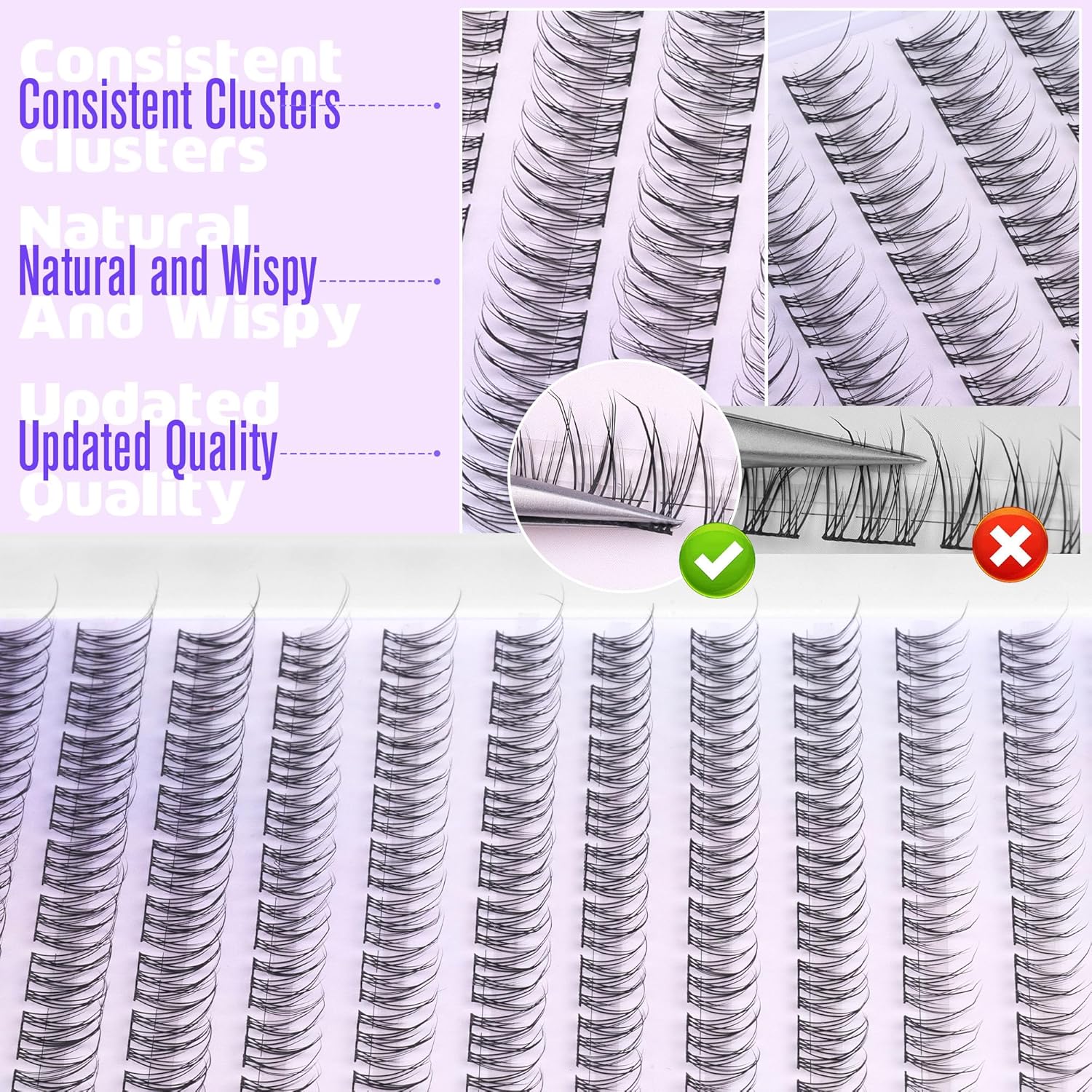 Pawotence Natural Lash Clusters Wispy Cluster Eyelash Extensions 144pcs Eyelash Clusters 9-12mm Individual Lashes Extension DIY Soft C Curved Lashes Clusters