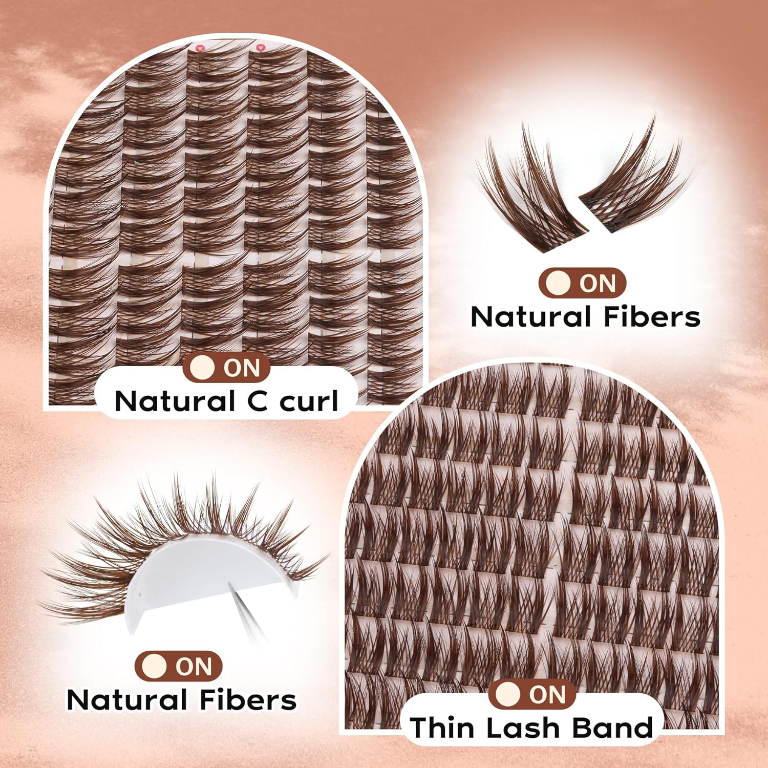 Focipeysa Brown Lash Clusters Spiky Brown Clusters Eyelashes Extensions 10-16mm Eyelash Clusters Wispy Eye Lash Clusters Natural Eyelashes Clusters DIY Salon Effect Lash Extension at Home