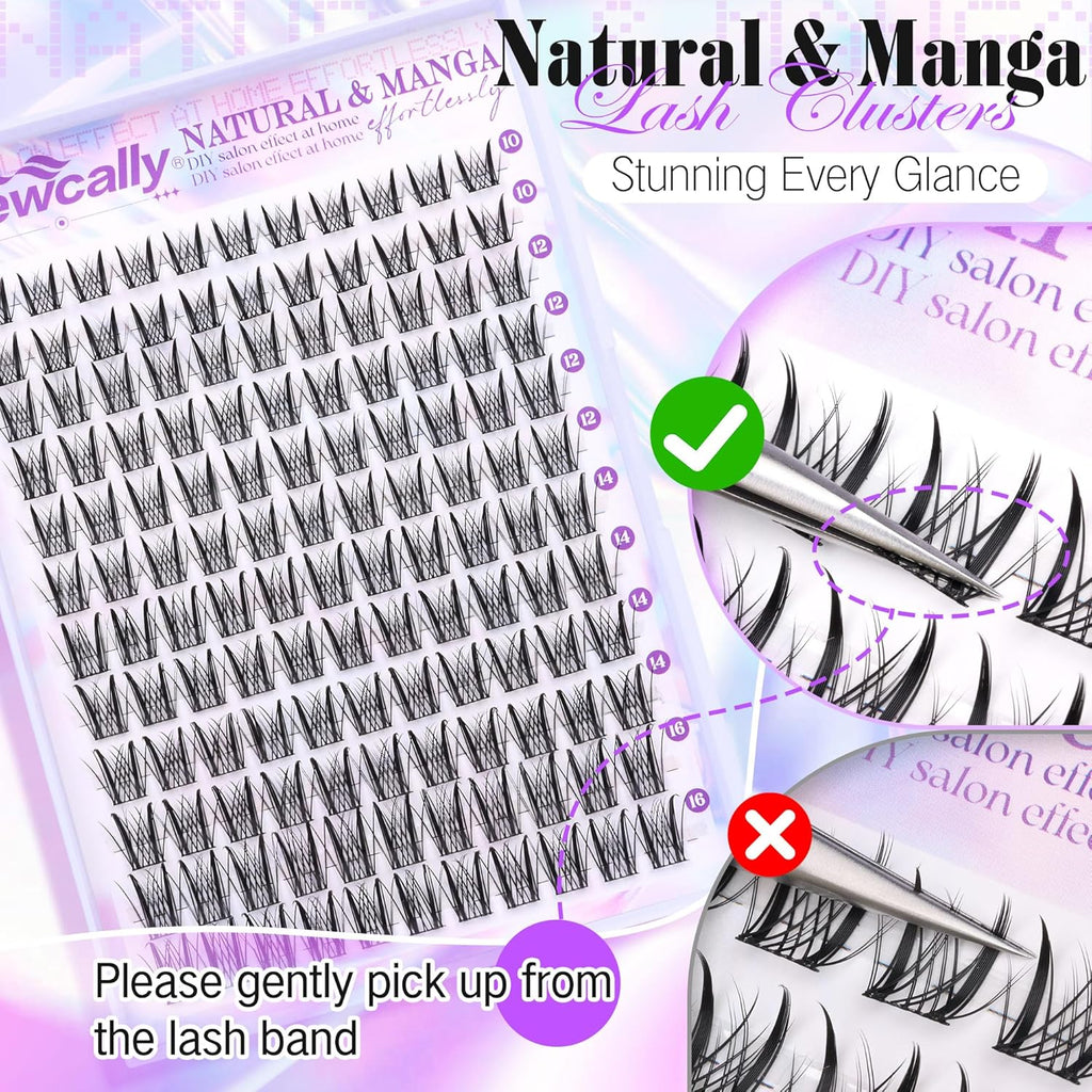 Lash Clusters Manga Lash Extension Natural Wispy Eyelash Clusters Eyelash Extension C-curly Individual Lashes 10-16MM Cluster Lashes by Newcally