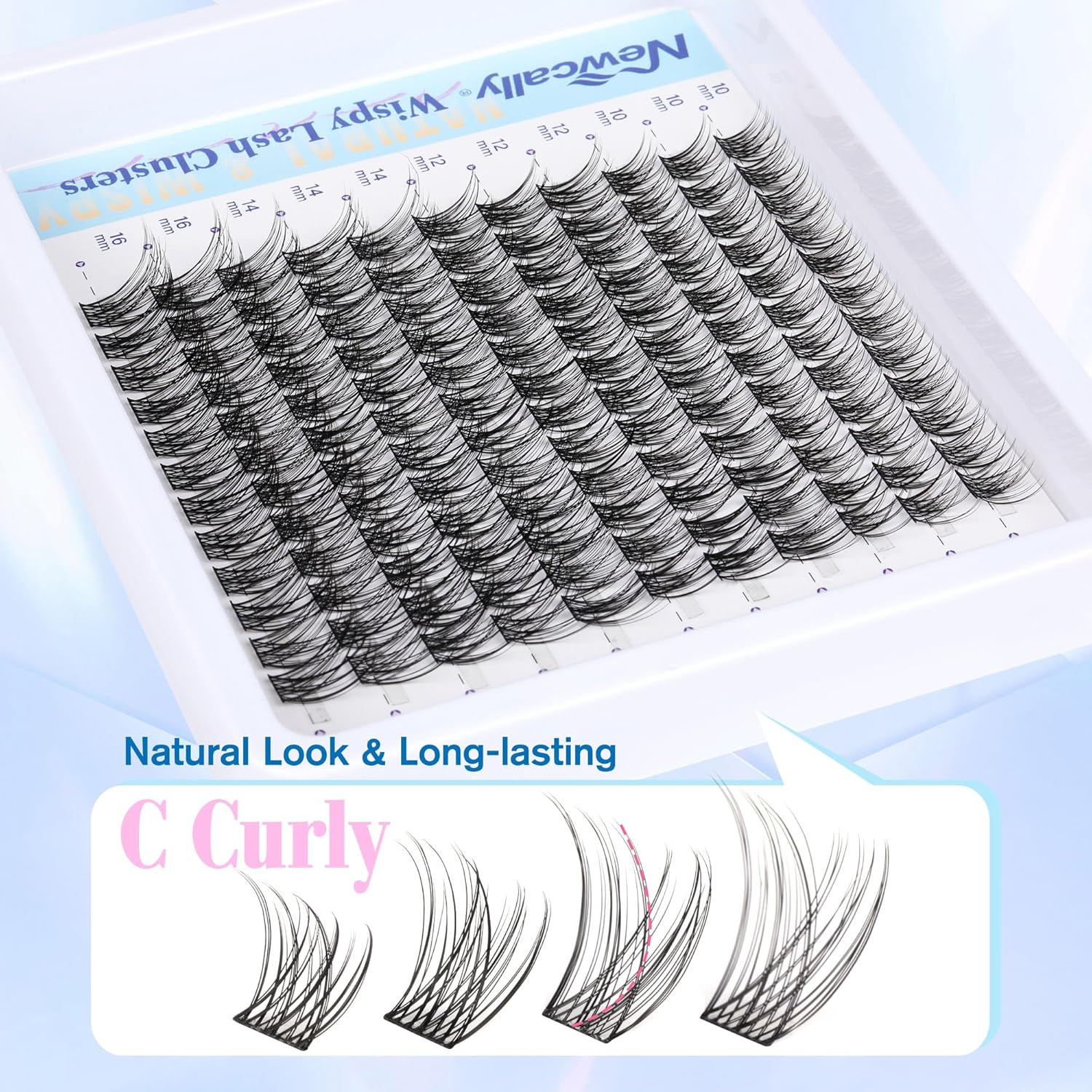 Cluster Eyelash Extensions Kit Lash Clusters Kit Natural Wispy Individual Lashes Kit C-curly DIY Lash Extension Kit 10-16MM Eyelash Clusters Kit with Lash Remover by Newcally