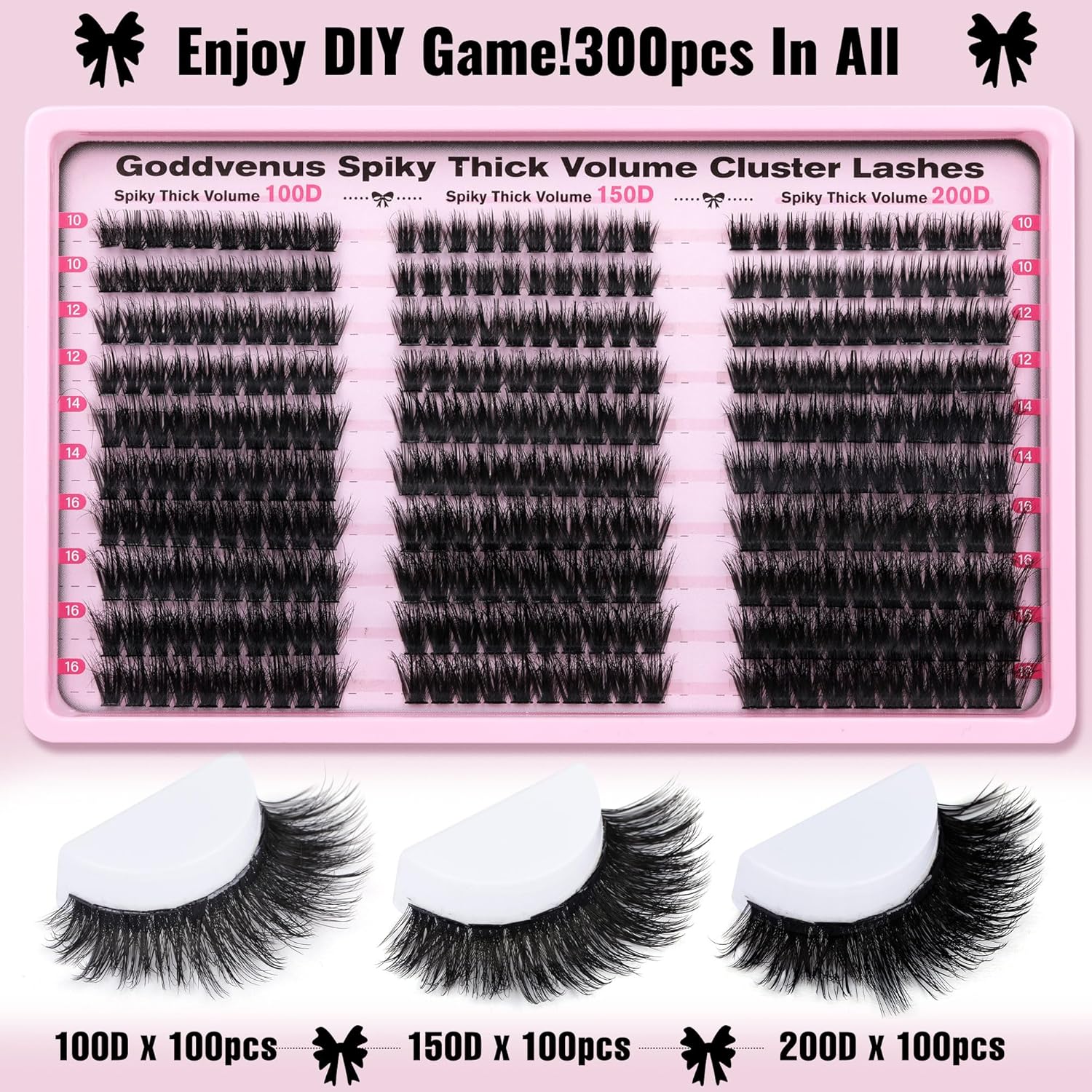 Fluffy Lash Clusters 100-150-200D Volume Eyelash Clusters 10-16mm Wispy Individual Lashes D Curl Cluster Eyelash Extensions 300pcs DIY Lash Extensions(D Curl 300pcs)