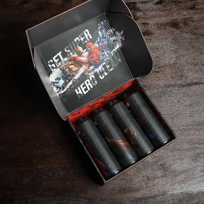 Every Man Jack Marvel Collectors Box Body Wash Gift Set - Includes Four Body Washes with Clean Ingredients - Marvel-Inspired Fresh Air, Coastal Thunder, Crimson Oak, and Wakanda Herbs Fragrances