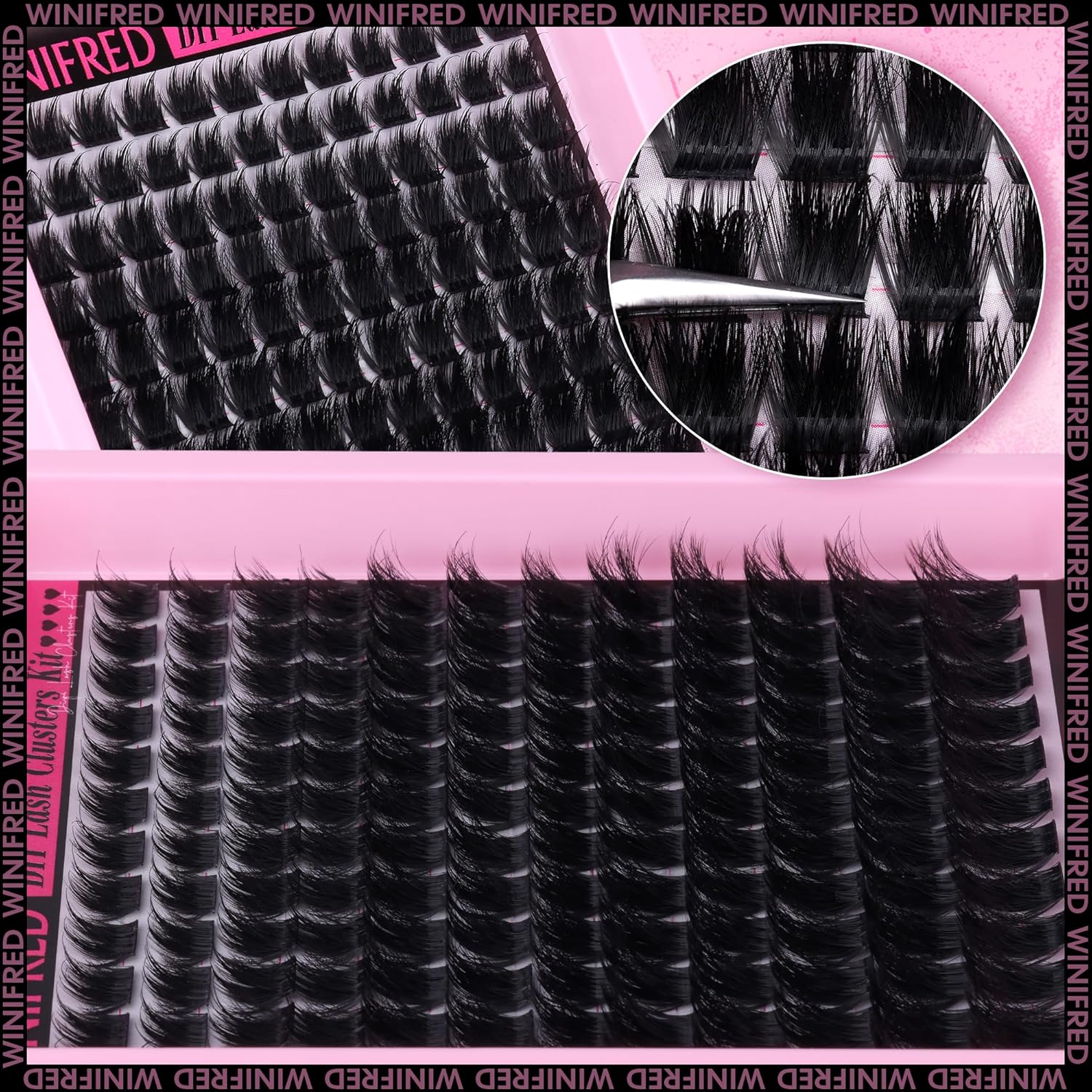 Winifred Lash Clusters Kit Fluffy Lash Extension Kit Fairy Wispy Eyelash Clusters Thick Volume Cluster Eyelash Extensions 10-18mm Lash Clusters with Spikes Lash Kit with Lash Bond and Seal