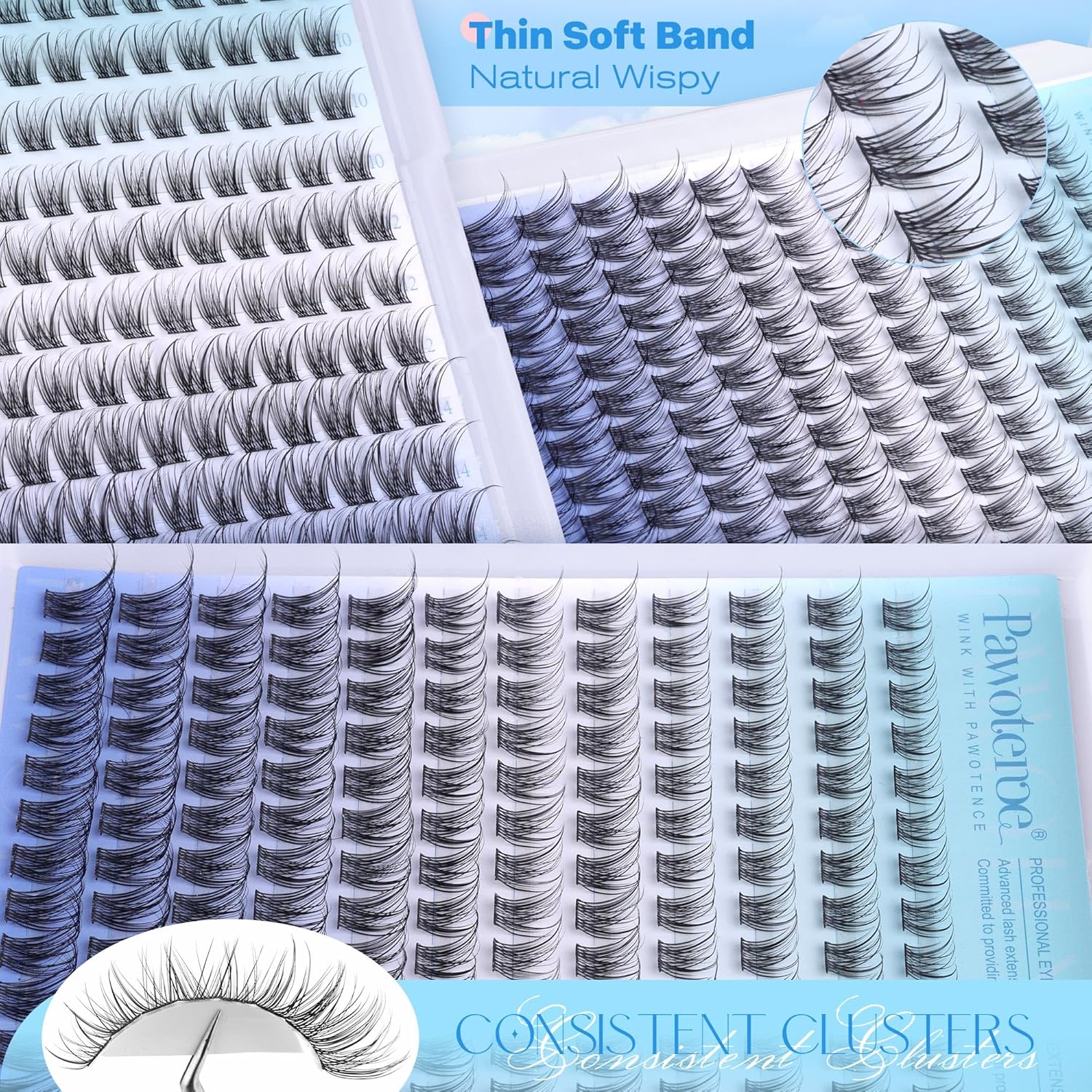 Pawotence Wispy Lash Clusters Natural Eyelash Clusters 8-16mm Cluster Eyelash Extensions 144pcs Fairy Individual Lashes Wispy Cluater Lashes Extension Natural Look