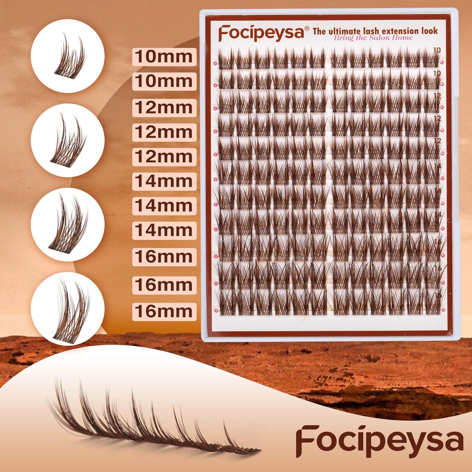 Focipeysa Brown Lash Clusters Spiky Brown Clusters Eyelashes Extensions 10-16mm Eyelash Clusters Wispy Eye Lash Clusters Natural Eyelashes Clusters DIY Salon Effect Lash Extension at Home